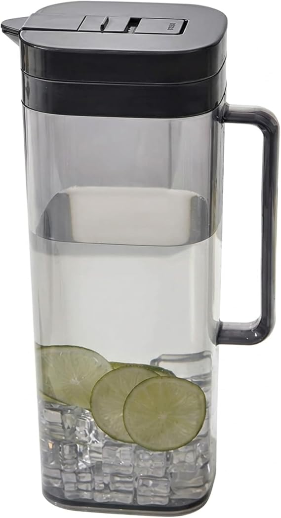 Drink Pitcher, 2L Plastic Pitcher with Lid - Clear Flip-Top Water Jug with Leak-Proof Lock for Iced Tea, Cold Brew, Juices | Sturdy & Drink for Refrigerator Door