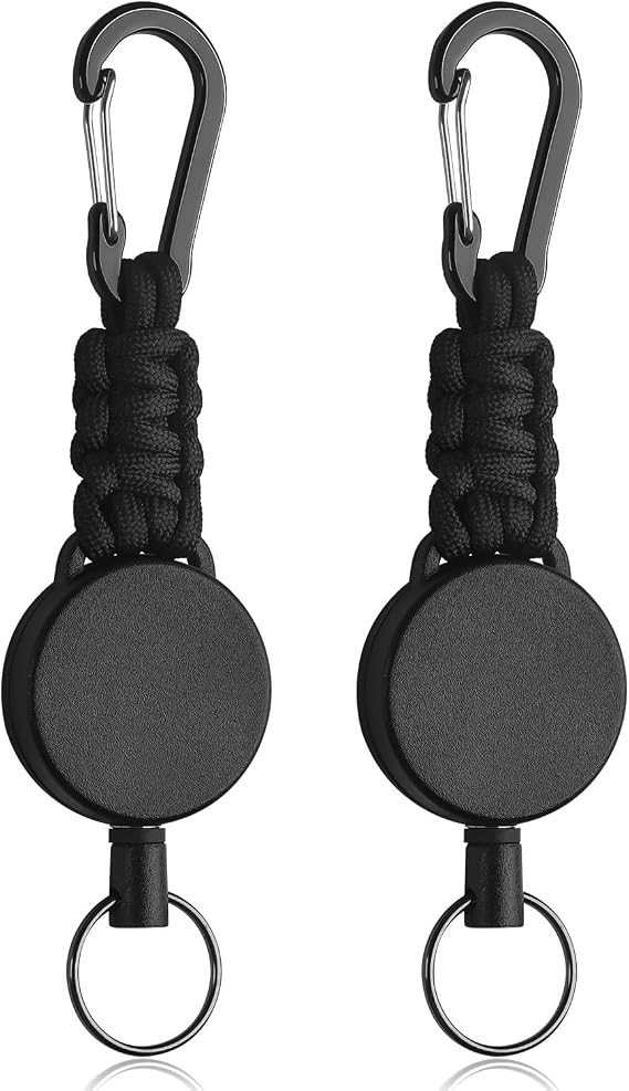 Uniclife 2 Pack Retractable Keychain Retractable Key Holder Heavy Duty Badge Reel for Keys ID Card Holder Extendable Keyring Extendable Badge Holder Clip with Carabiner Paracord and Key Ring
