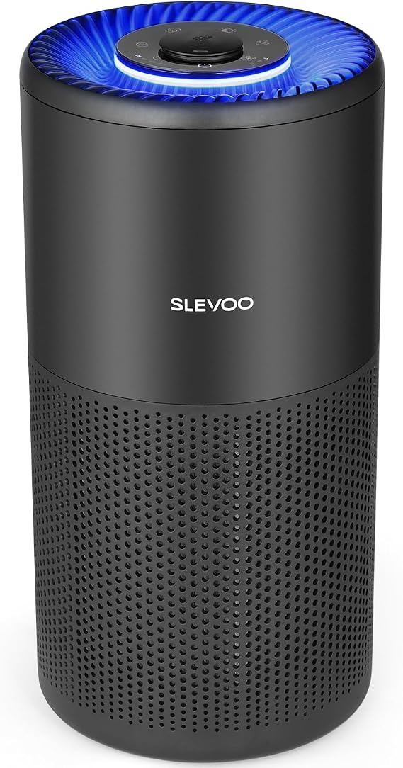SLEVOO Air Purifier for Home Bedroom, Allergies Pet Hair, 3-in-1 Filter with hepa Air Purifier, Ultra Quiet 24 DB Sleep Mode,Aromatherapy,clean for Allergies,Pollutants,Smoke （Black）