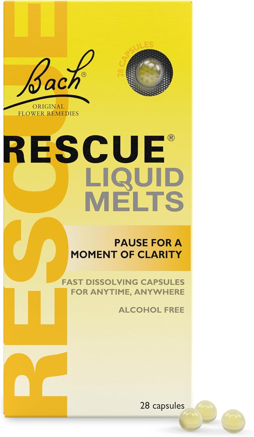 Rescue Day Liquid Melts 28 Fast Dissolving Capsules Promotes Calm, Support in Times of Emotional Demand, Natural Emotional Wellness, Flower Essences, Support in a Stress Full Moment, Alcohol Free