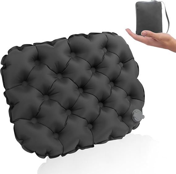 Portable Inflatable Seat Cushion with storage bag, Air Travel Airplane Camping Pad, Lightweight Waterproof Foldable (Black)