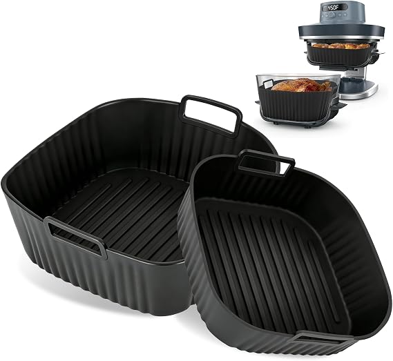 SelfTek Airfryer Silicone Mould for Ninja Crispi Pro AS101CY - Pack of 2 for 5.7L & 2.4L (6Qt & 2.5Qt) Glass Container, Air Fryer Accessories Compatible with Ninja Crispi Pro 6-in-1 Glass, Dishwasher