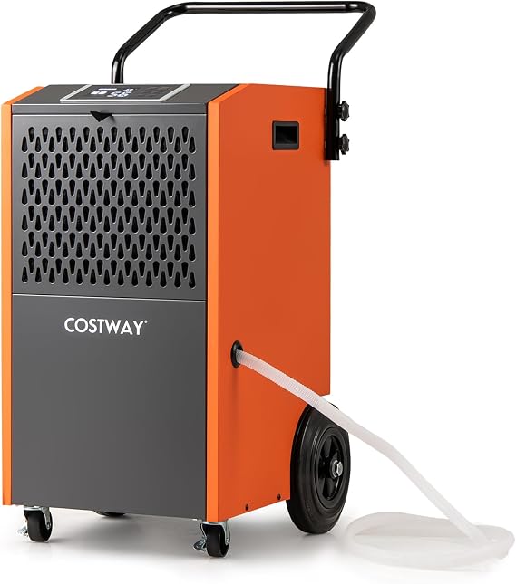 COSTWAY 73L/Day Commercial Dehumidifier, Industrial Electric Dehumidifiers with 24H Timer, Drain Hose, Auto Defrost, Temperature Protection & Humidity Control for Spaces up to 695m² (Orange)
