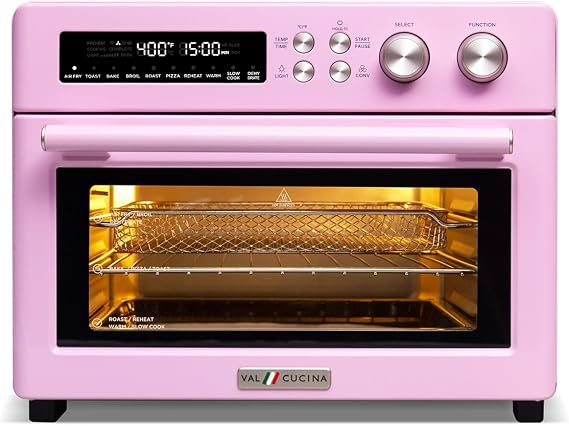 VAL CUCINA Retro style infrared heating air fryer toaster oven, extra large countertop convection oven 10-in-1 combo, 6-piece toast, enamel baking pan easy to clean with