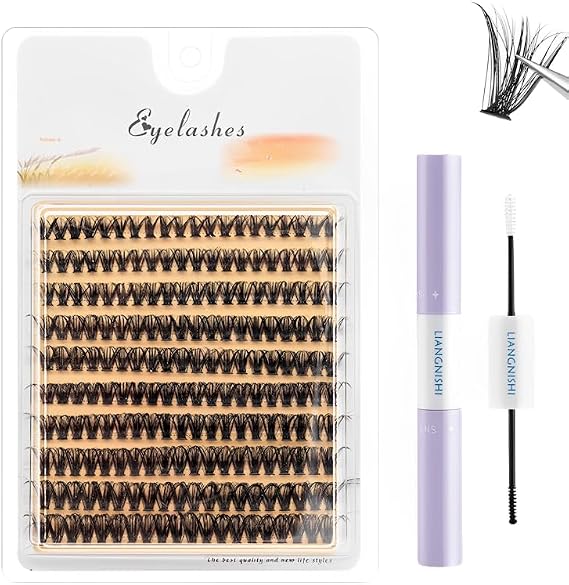 Eyelashes Cluster Lash Extension Kit 200pcs Lash Clusters with Bond and Seal Individual Lashes Kit Cluster Lashes Wispy DIY D Curl False Eyelash,Black,Clear 9/10/11/12/13/14/15/16mm