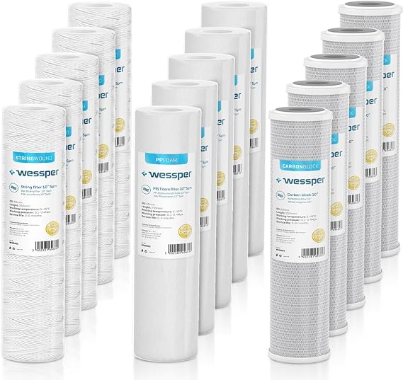 Wessper Set 15x Sediment Water Filter Cartridge 10'' | 5x Rope Filter - 5x Foam