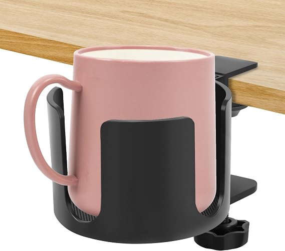 Desk Cup Holder Clamp, Adjustable Table Drink Holder, Aluminum Alloy Desk Coffee Bottle Holders, Space Saving Cup Holders Clip for Water, Drinks, Coffee Cups for Home Office and School(7cm)