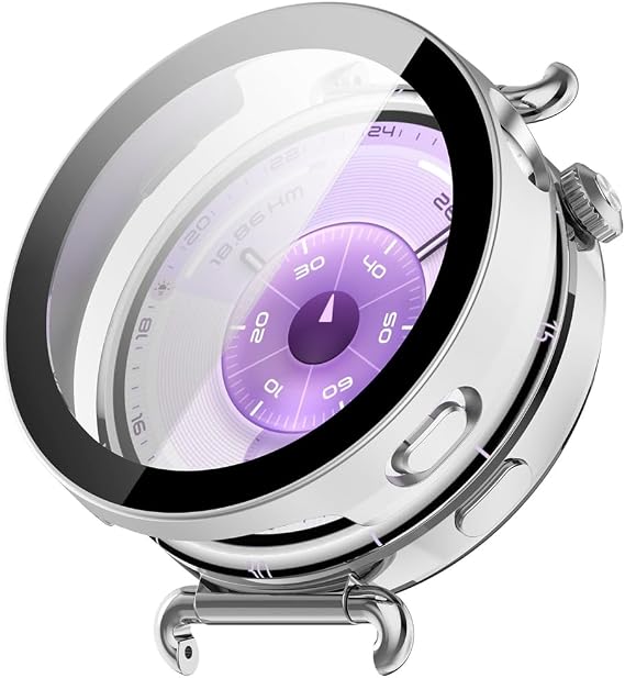Sneezy Huawei Watch GT6 41mm İle Uyumlu Kılıf Sert PC Kasa ve Ekran Koruyucu Kılıf Gümüş