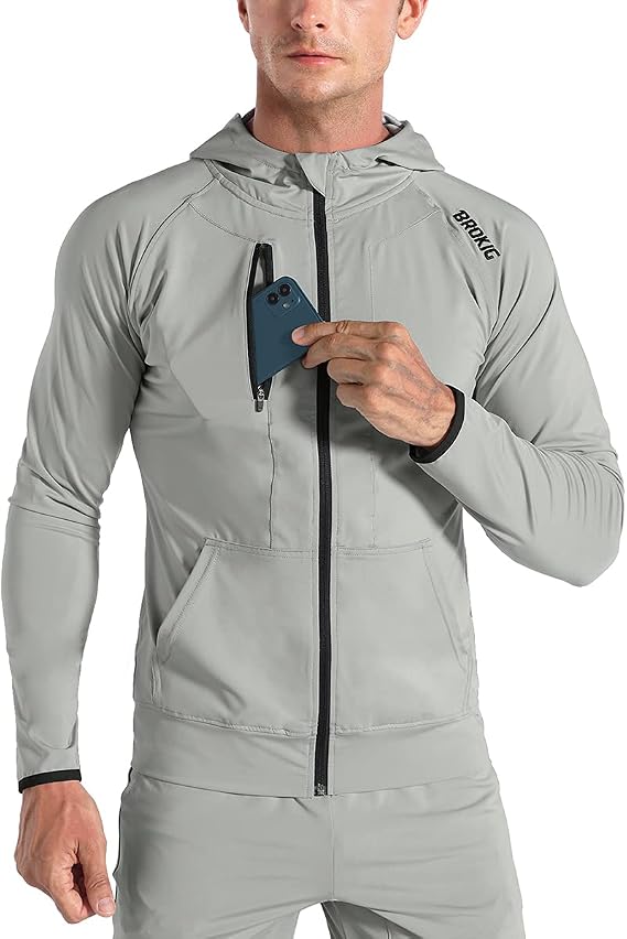 BROKIG Lightweight Running Jacket Men's Hoodie Fitness Sports Jacket
