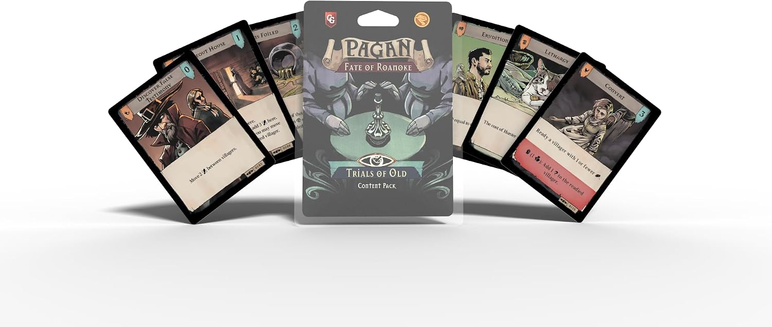 Capstone Games Pagan: Fate of Roanoke - Trials of Old Expansion Pack, Dueling Witch & Hunter Asymmetrical Deduction Card Game Filled with Intrigue & Mystery, 2 Players, 60 Mins