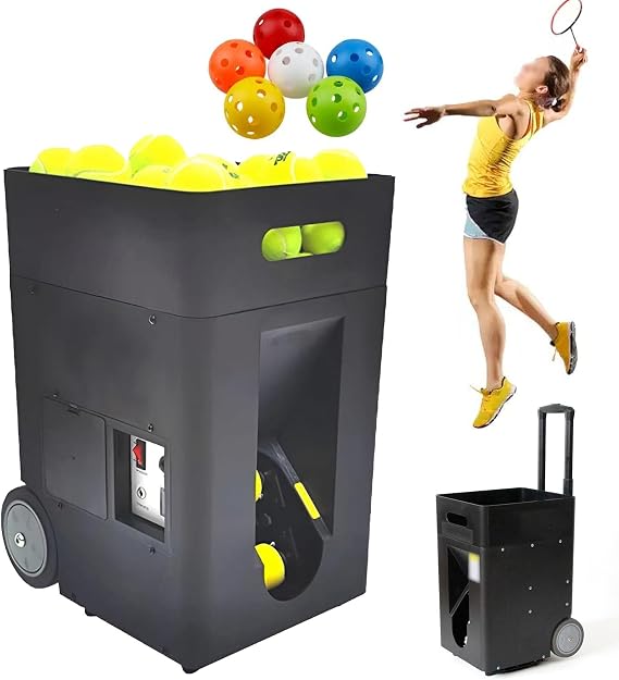 Tennis Ball Machine With Retractable Lever – APP & Remote Control, Freely Adjustable Serve Height, 40-Ball Capacity, 20-70° Angle & Speed Adjustable | For Balls 65-70mm Diameter