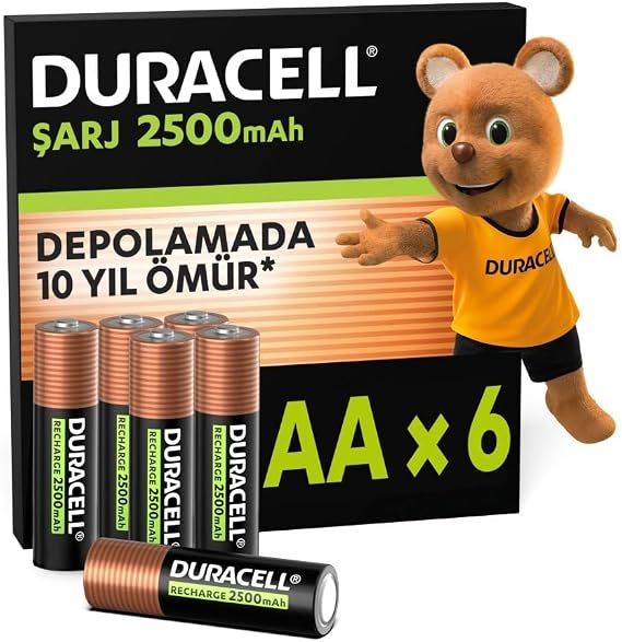 DURACELL ŞARJ EDİLEBİLİR AA Kalem Pil (6'lı Paket) – 2500 mAh