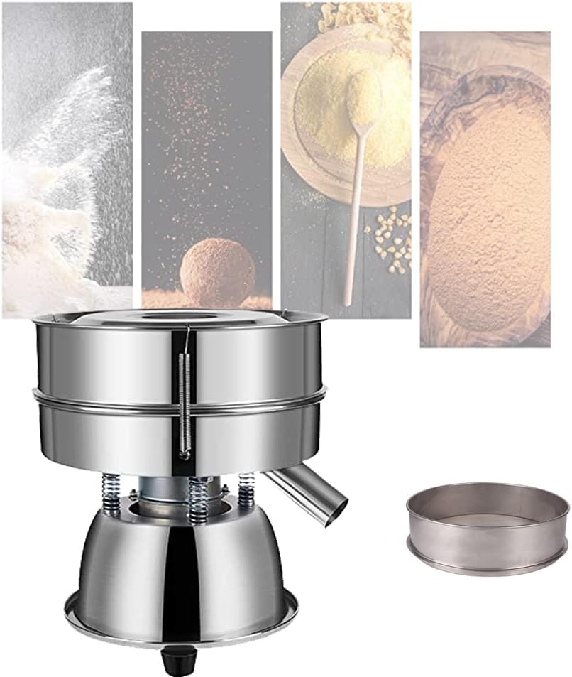 50W Automatic Sifter Shaker MachineElectric ibrating Sieve FilterStainless Steel Screening with 20 Mesh Sifter Height 8cm for Millet Powder Grain