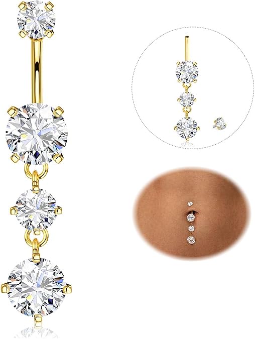 YADOCA 14G Titanium Belly Bar Silver Gold Dangly Belly Button Bars