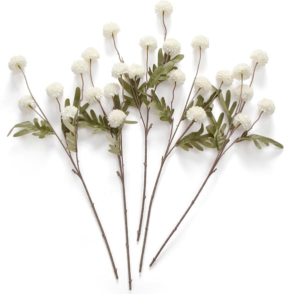 Laelfe 5 Packs Artificial Kiku Flowers (White)