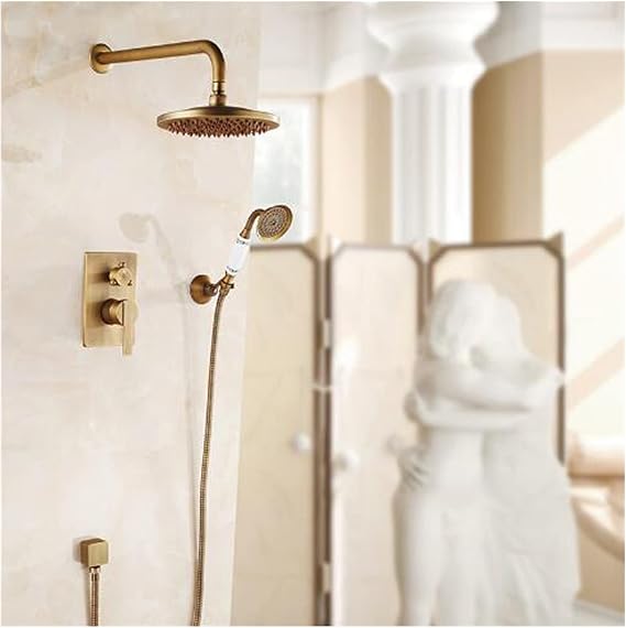Bathroom Shower Set Antique Bronze Rainfall Faucet Wall or Ceiling in Mixe Black Head, Water-Efficient(Antique)