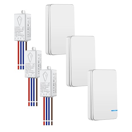 NineLeaf 3Pack Mini Wireless Light Switch and Receiver Kit, Wireless Switch Kit, Wall Switch Panel Remote Control for LED Light Home Wireless Panel Switch, IP66 Waterproof Indoor 200ft Outdoor 1300ft