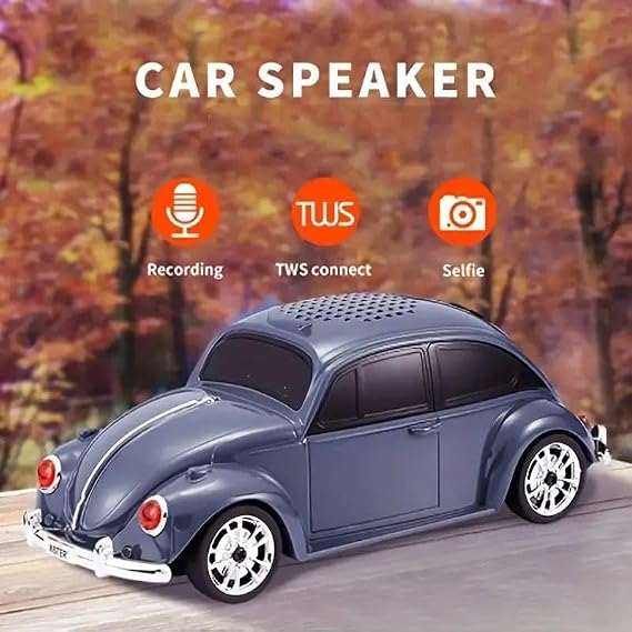 Nostaljik Araba Şeklinde Bluetooth Speaker, SD Kart, USB, FM Radyolu, Şarjlı Kablosuz Hoparlör, Gri