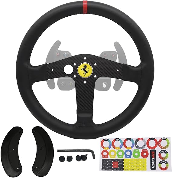 Replace 13 inch(33cm) lightweight Original Leather For THRUSTMASTER T300 Force Feedback Ferrari Integral ; Racing Wheel For TS-PC Racer Servo Base Open Wheel (For T300 Ferrari/TS-PC Racer)