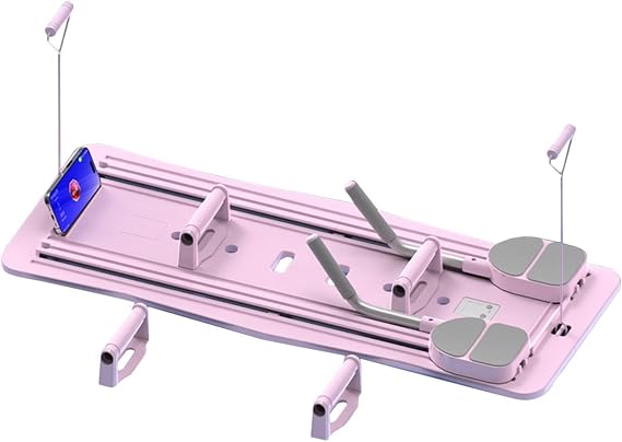 ABS Workout Board,Pilates Reformer Machine For Home Gym,Foldable Multifuctional Abdominal Board,Ab Roller Exercise Machine With Resistance Band,Data Recording Fitness Equipment(Pink)
