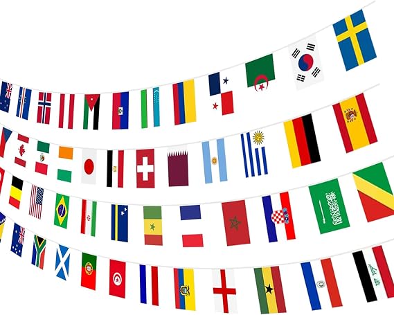 2 Packs World Cup Flags Bunting 2026, 48 Teams Double Sided Fabric Banner for Football Party Decorations, 15m International Country Pennant for Indoor Outdoor Bar Garden Street Decor (14 x 21 cm)