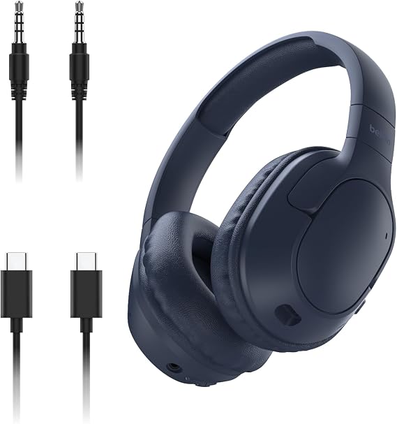 Belkin SoundForm Surround Bluetooth Kulak Üstü Kulaklık, Gürültü Engelleme, Kablosuz, 60 Saat Çalma Süresi, Yumuşak Kulak Yastıkları, iPhone, Galaxy, iPad, Seyahat, Ev, Ofis için, Mavi