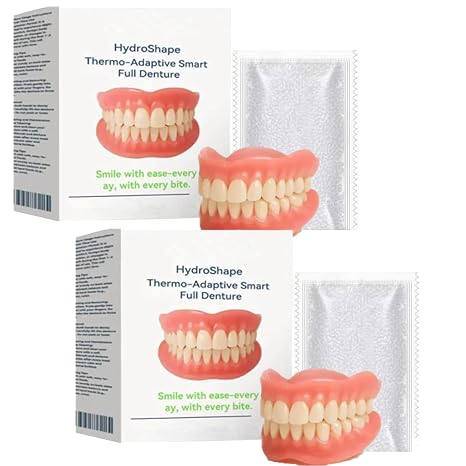 Full Denture, Silicone Reline Denture Set, Advanced Customized Full Dentures Set, Natural-Looking, Comfort-Fit (2pcs)