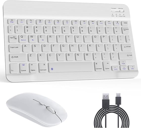 Apple uyumlu iPad A16 11" model Tablet Için Uyumlu Slim Şarjlı Bluetooth Klavye Ve Mouse Seti (Beyaz)