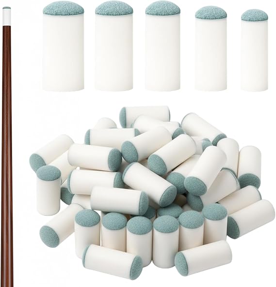 50 Pcs Pool Cue Tips, 9/10/11/12/13mm Slip on Pool Stick Tips, Replacement Set with 5 Sizes, Durable Pool Cue Accessories for Game Performance, Compatible with Most Pool Cues