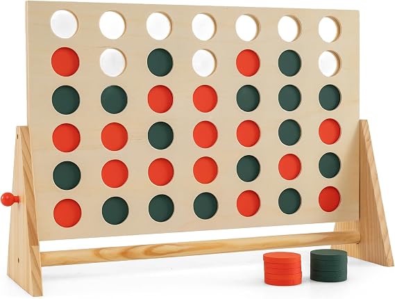 COSTWAY Giant Connect 4, Four in A Row Game Set with 42 Chess Pieces, Indoor Outdoor Wooden Connect Board 4-to-Score Games for Kids Adults