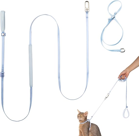 Cat Harness and Leash Set, Lightweight Escape Proof Cat Harness Leash with Padded Handle, Adjustable Cat Leash and Harness for Kitten Small Large Cats Walking Training (Sierra Blue, M)