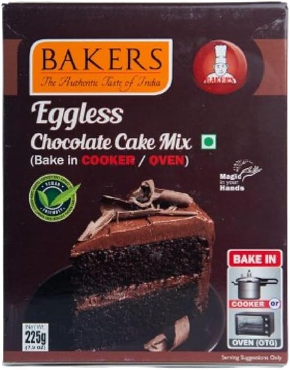 Bakers Eggless Chocolate Cake Mix, Suitable Bake in Cooker Oven - 225g (Pack Of 1)