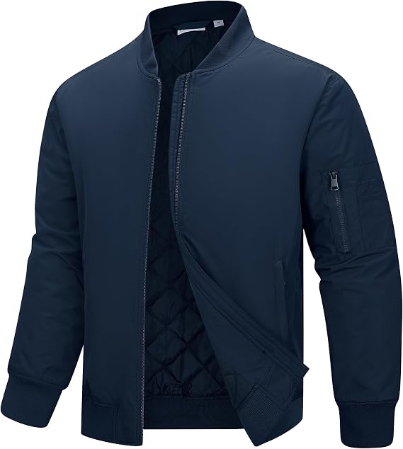 33,000ft Bomber Jacket Men Waterproof Windbreaker Insulated Puffer Jackets Sports Jackets Outwear for Motorcycle Hiking Golf Sailing