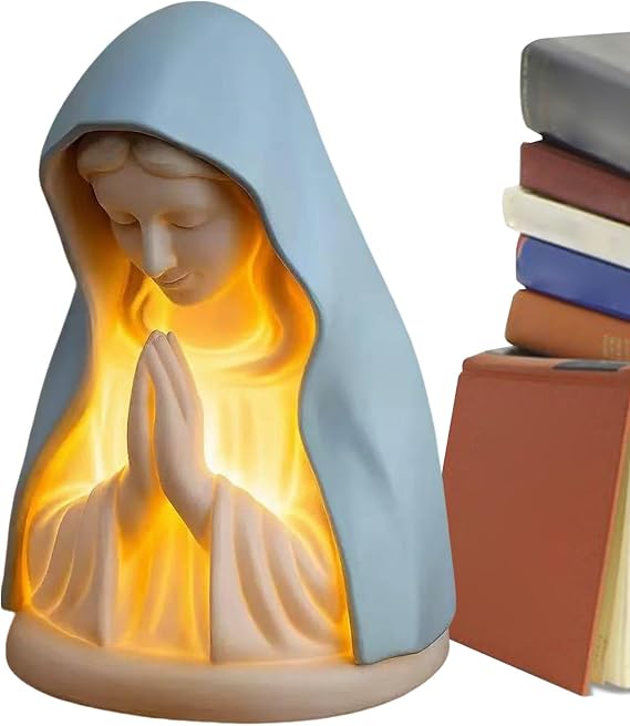 Blessed Mother Mary Evening Lamp Blessed Mother Blue Veil Holding Flower