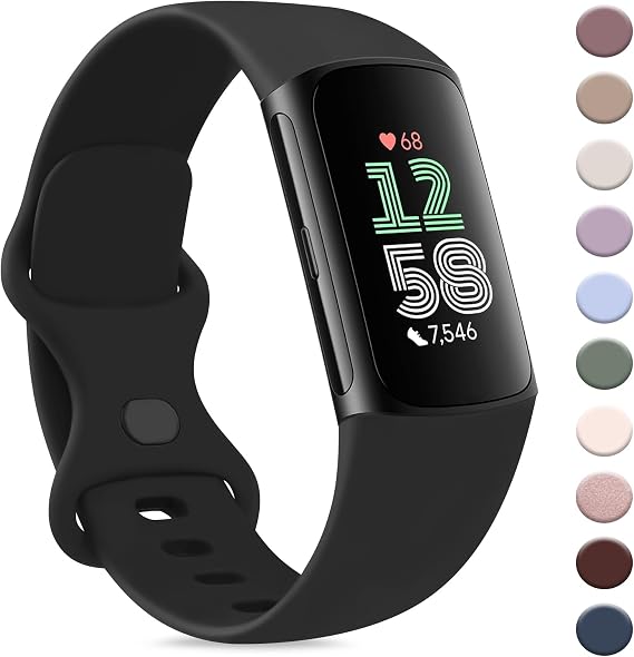 AKスポーツバンド Fitbit Charge 6バンド/Fitbit Charge 5バンド レディース メンズ クラシック ソフト交換用ストラップ リストバンド Fitbit Charge 6/5 Advanced Fitness & Health Tracker用
