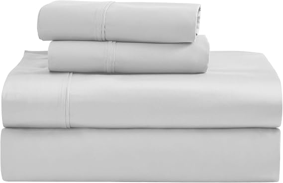 Superior Egyptian Cotton 1200 Thread Count Solid Sheet Set, Includes 1 Deep Pocket Elasticized Fitted Sheet, 1 Flat Sheet, 2 Pillowcases, Bedding Essentials Decor, King, Platinum