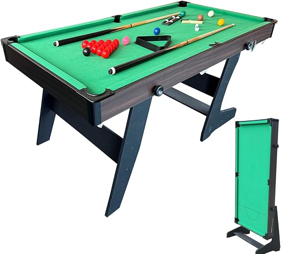 6FT Snooker Table Folding Pool Table Set Steady Space Saving Billiards Table with All accessories, Great for Kids and Adults 176L x 90W x 79H CM