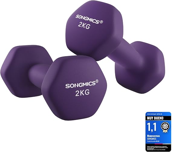 SONGMICS 2 x Neoprene Coated Hex Dumbbells for Strength Training, Fitness and Home