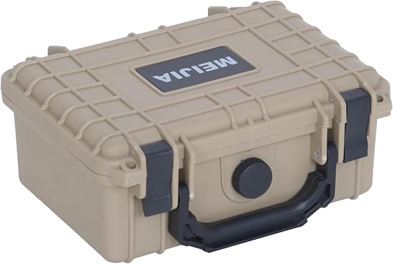 MEIJIA IP67 Waterproof Hard Protective Case,Compact Hard Camera Case,Small Hard Case with Customizable Foam, Fit Use of Drones,Camera,Lens(8.12x6.56x3.56inches,Desert Tan)