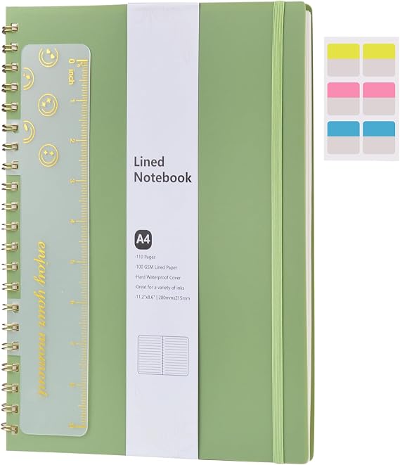 A4 Notebook,Lined Wirebound Spiral Notebook,110Pages/55 Sheets for Writing