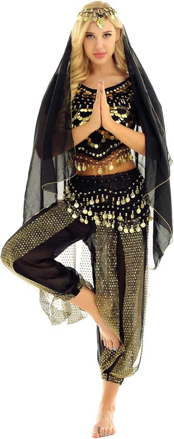 Women's 4pcs Belly Dance Outfits Indian Dance Costume Halloween Festival Carnival Fancy Dress