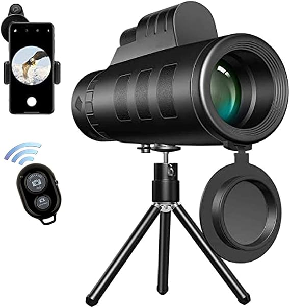 Monocular Telescope, Wireless Remote Control Set 40X60 High Magnification Monocular Telescope Mobile Phone Monoscope HD Cell Phone Bracket with Tripod, Monocular with Smartphone Holder & Tripod