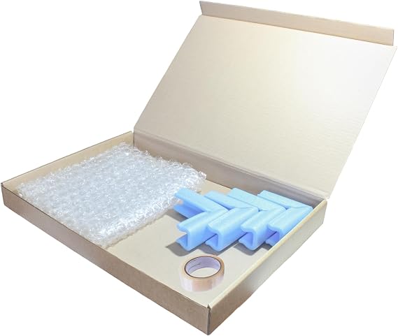 Laptop Shipping Boxes Kit includes Box, Bubble Wrap, Tape and four Corners for Shipping, Postage, Packing - Size (46cm x 34cm x 5cm)