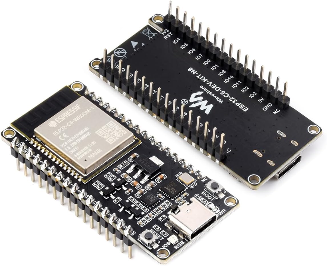 ESP32-C6 RISC-V Microcontroller WiFi 6 Development Board ESP32-C6-WROOM-1-N8 Module 160MHz Single-Core Processor Supports USB and UART Development (with Pinheader)