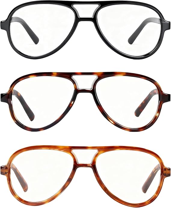 Oversized Aviator Reading Glasses Women Men, 3 Pack Retro Blue Light Reading Glasses Large Computer Reader Glasses with Spring Hinge