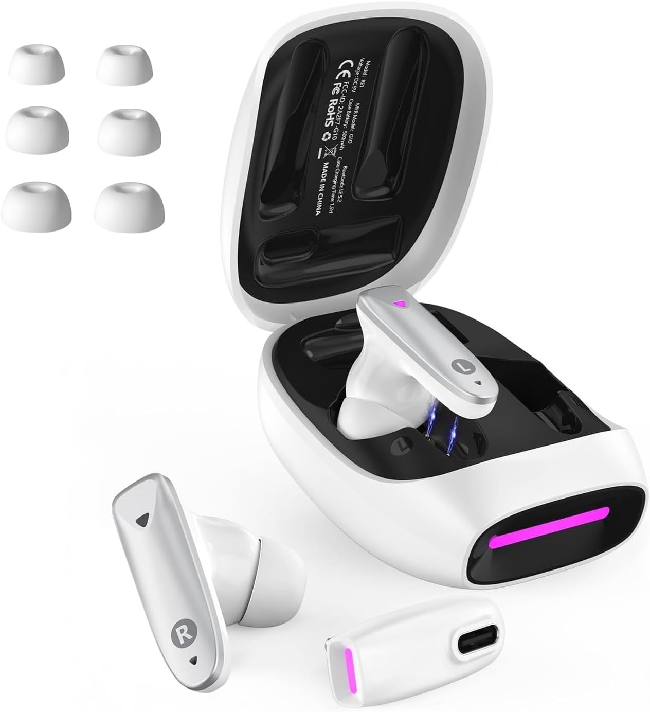 eppfun Wireless Gaming Earbuds Bluetooth 5.2 Quest3 PS5 Switch with LE Audio 2.4G USB-C Transmitter Included 30ms Ultra Low Latency ENC Call Noise Reduction IPX5 Waterproof Up to 24 Hours Playtime