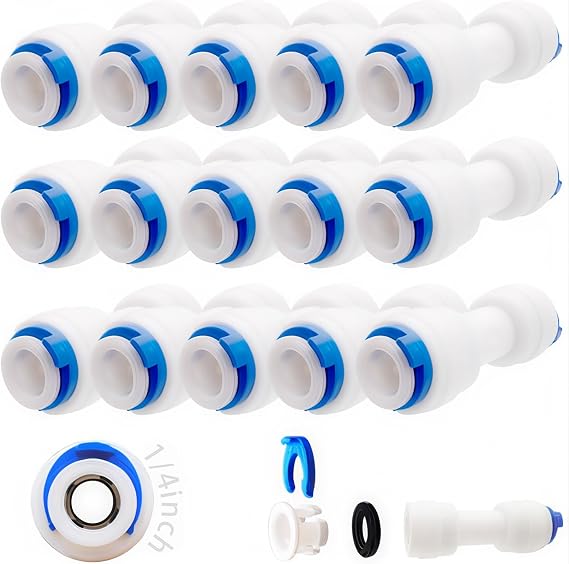 CESFONJER 1/4-1/4" Equal Connector, Applied to RO Reverse Osmosis System Water Pipe or Refrigerator (15 Pcs)