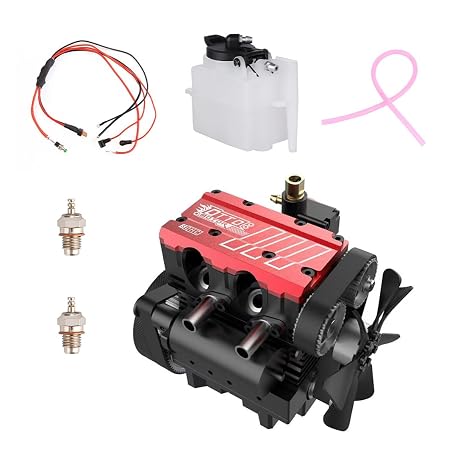 OTTO MOTOR FS-L200AC Mini Engine Kit Combustion Engine Kit 7CC Rows 2 Cylinder Four Stroke Engine Air-Cooled Nitro Engine Model DIY Assembly L2 Engine Engine Model Kit Gift