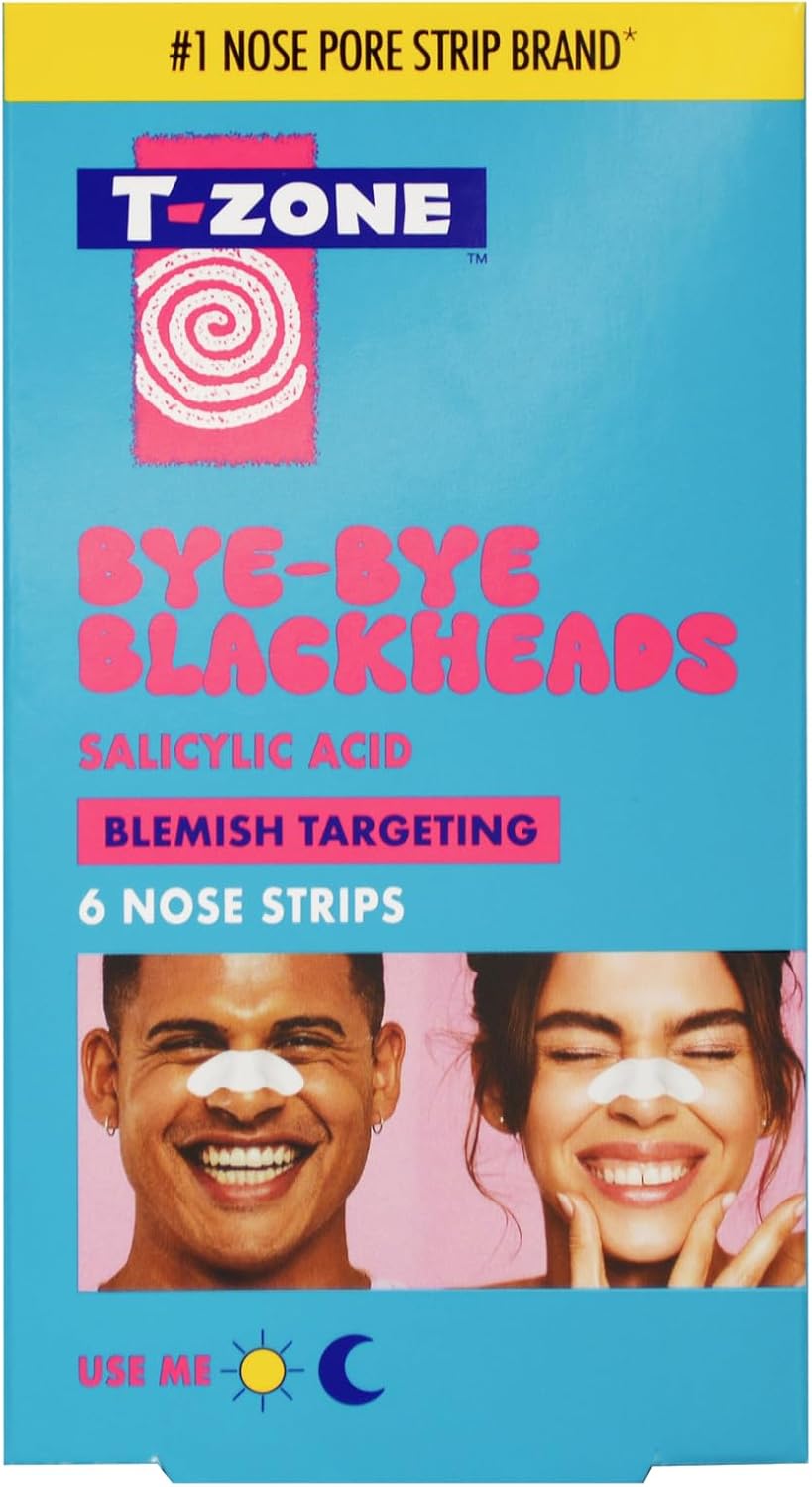 T-Zone Bye-Bye Blackheads Salicylic Acid & Tea Tree Nose Pore Strips (6 Pieces) - Deep Pore Cleansing, Removes Blackheads & Unclogs Pores