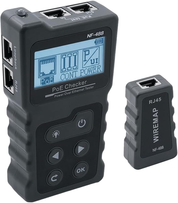 Mcbazel RJ45 Network Tester with LCD Display, DC Power & Switch Loop-back Test Poe Checker with Cable Tracker Ethernet Network Tool Kit